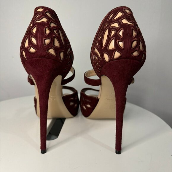 Valentino Burgundy Suede Cutout Platform Heels - Size 41 - Mint Condition - Picture 3 of 9